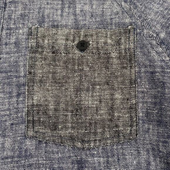 Sandanista Button Front Shirt Womens Sz M Blue Black Linen Blend Coastal Grandma - Picture 9 of 13